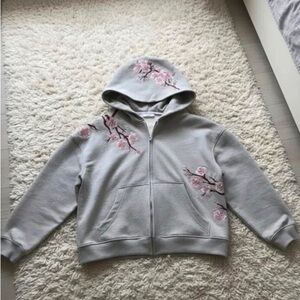 Kids Floral Embroidered Hoodie - Gray